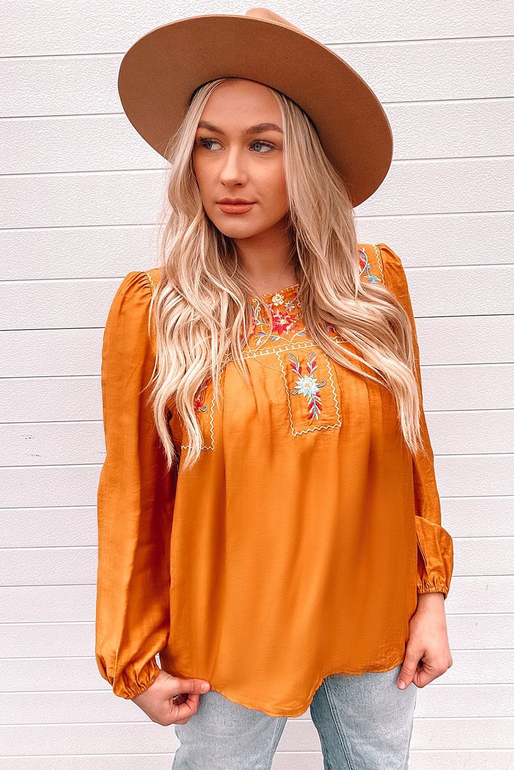 Embroidered Puff Sleeve Blouse - By Baano