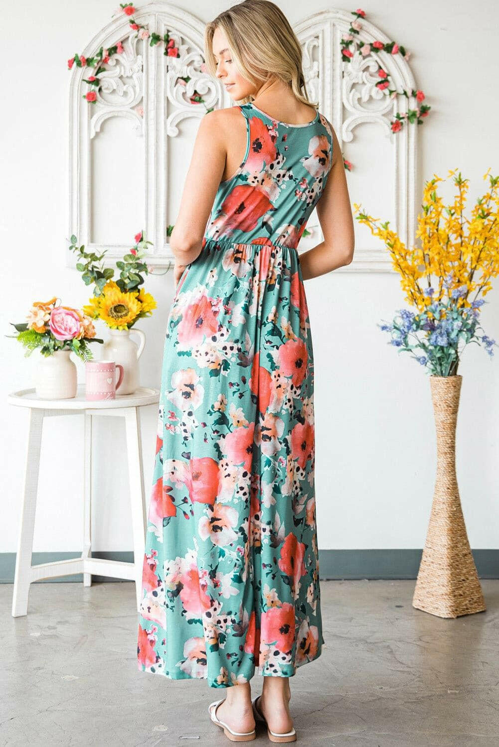 Floral Sleeveless Maxi Dress with Pockets - By Baano