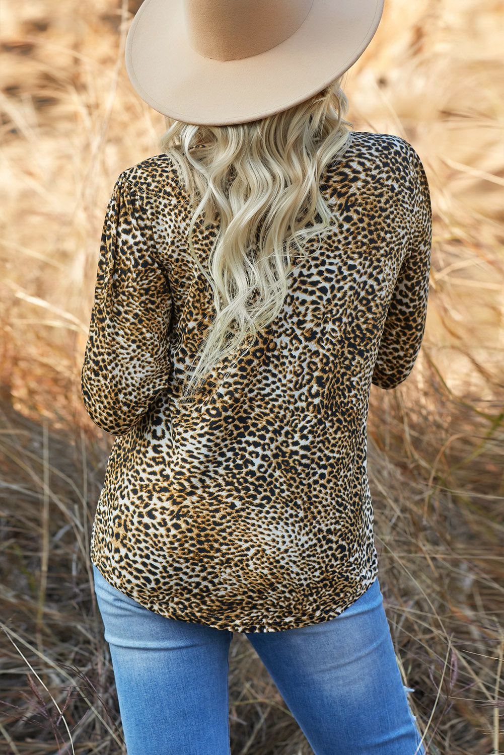 Leopard Print Sequin Pocket Long Sleeve Top - By Baano
