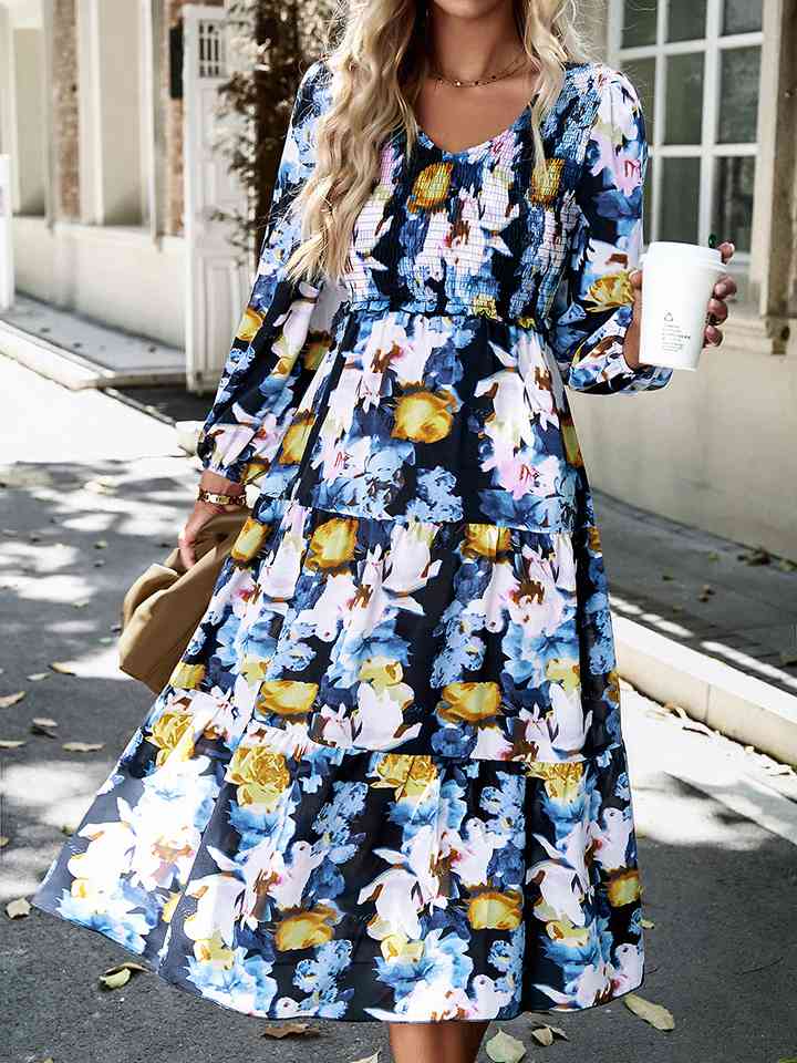 Floral Print Smocked Midi Dress - By Baano