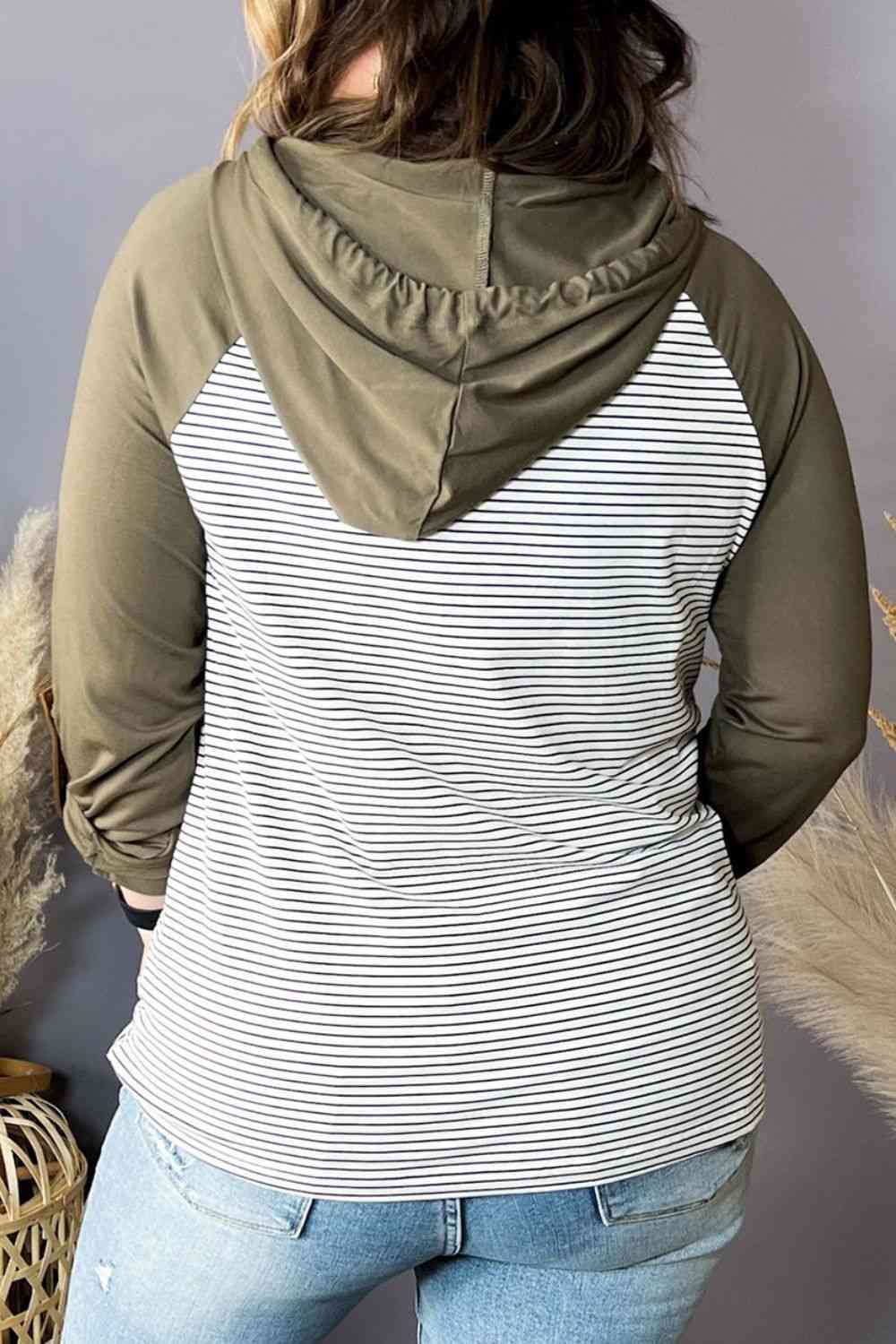 Plus Size Striped Long Sleeve Hoodie - By Baano