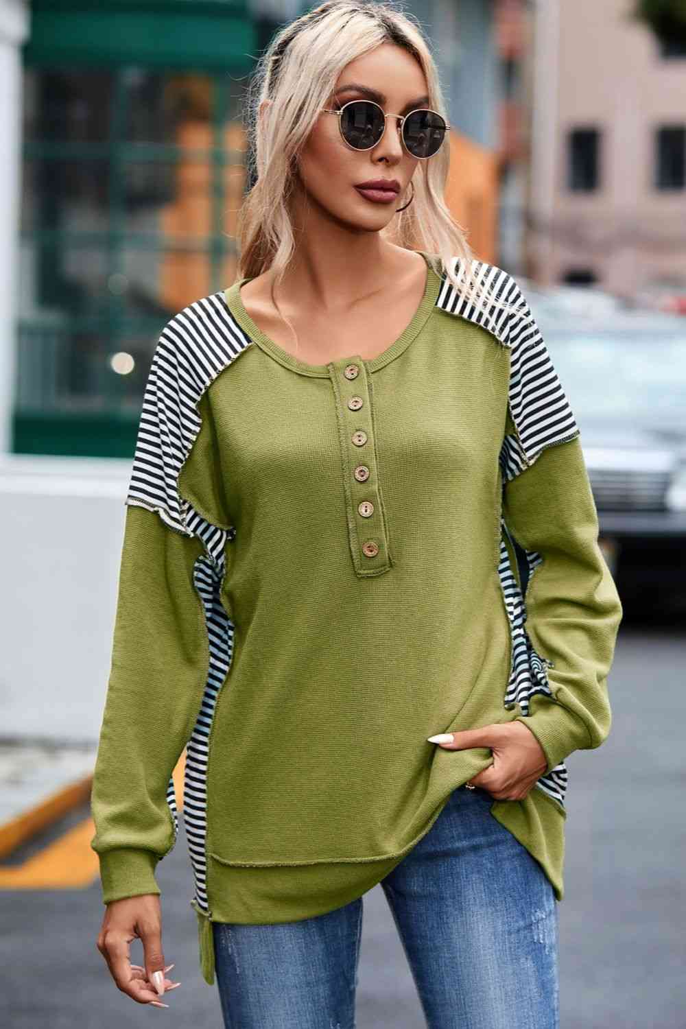 Out Seamed Half Button Up Sweatshirt - By Baano