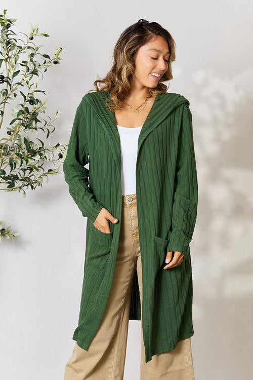 Basic Bae Full Size Ribbed Open Front Long Sleeve Cardigan - By Baano