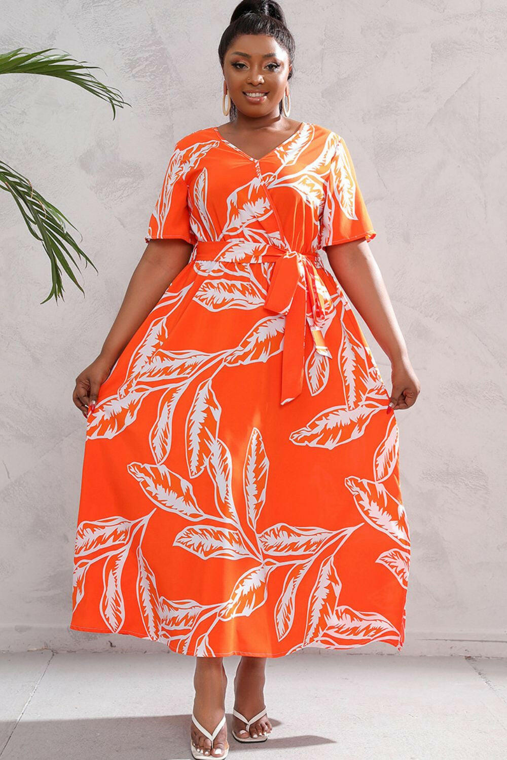 Plus Size Printed Surplice Short Sleeve Maxi Dress - By Baano