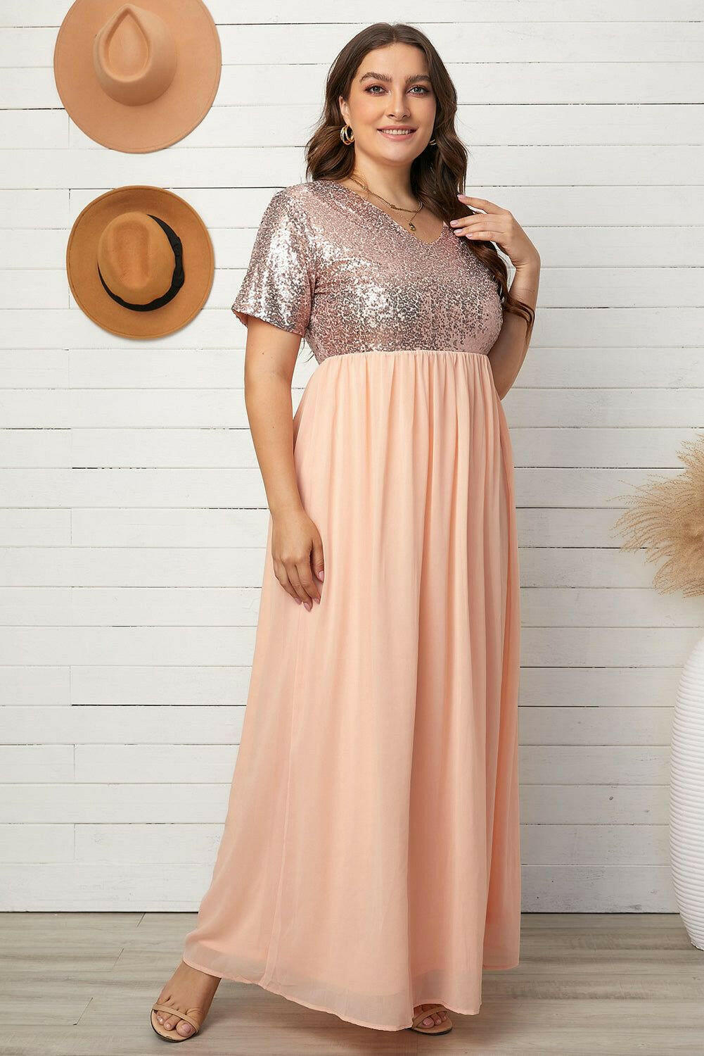 Plus Size Sequined Spliced Maxi Dress - By Baano