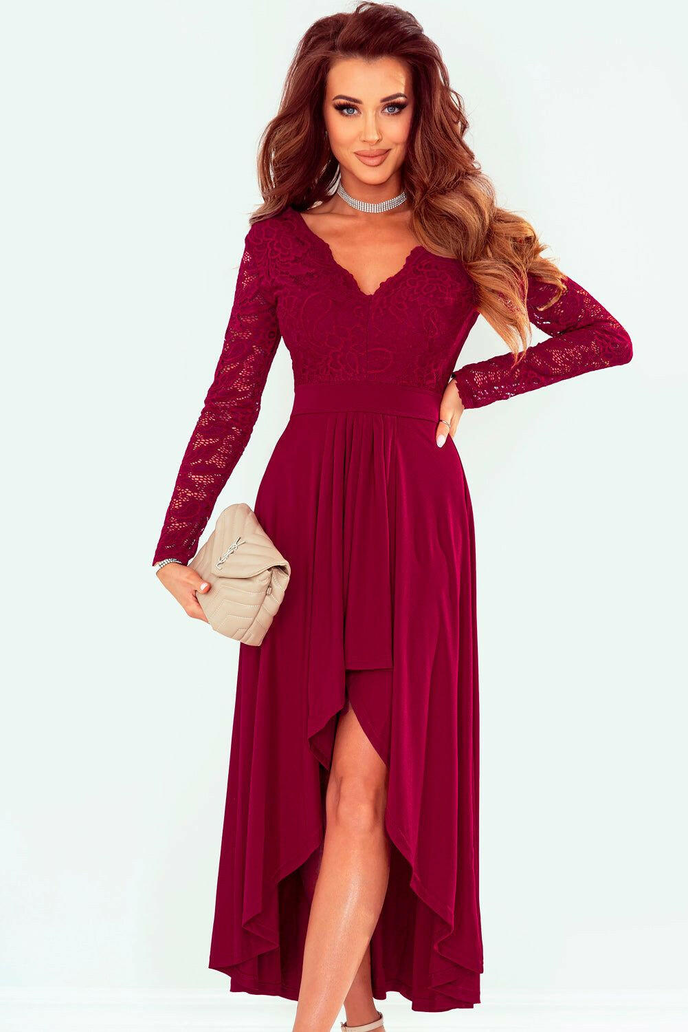 Lace High-Low V-Neck Dress - By Baano
