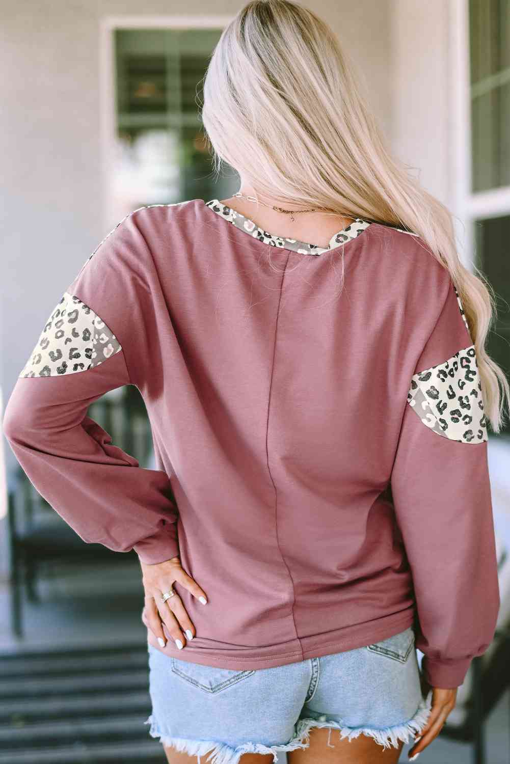 Leopard Round Neck Long Sleeve T-Shirt - By Baano