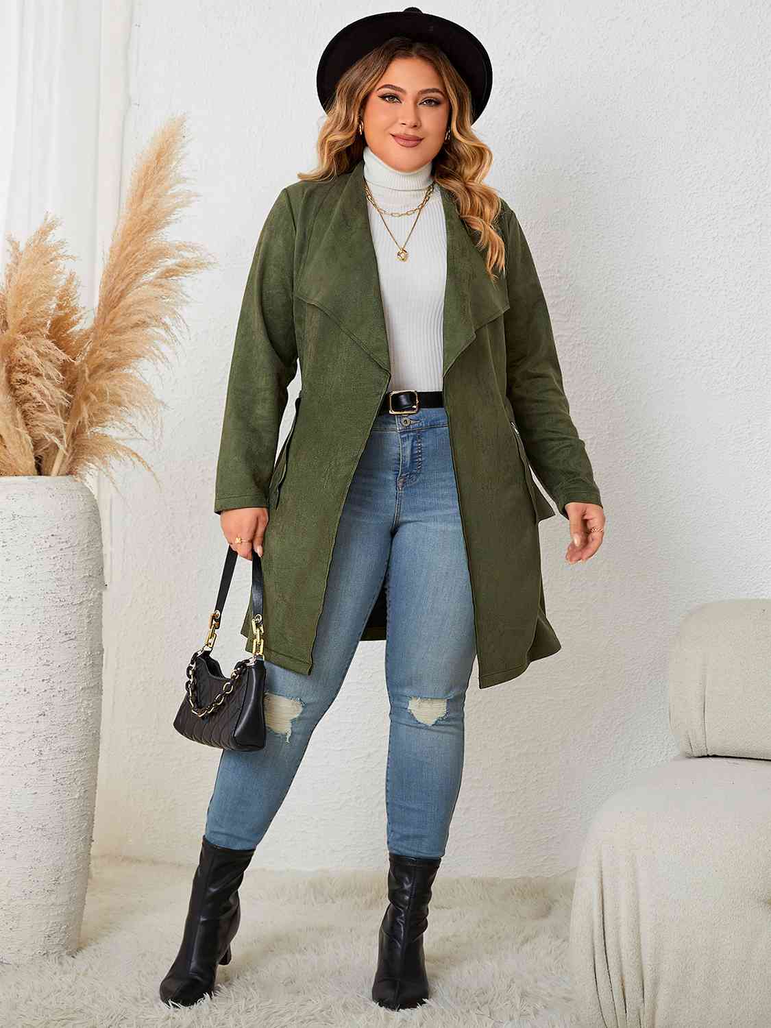 Plus Size Tie Back Trench Coat - By Baano