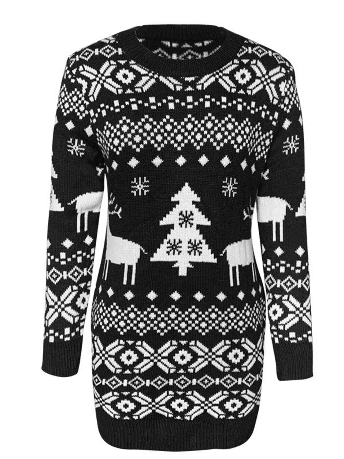 Christmas Element Round Neck Mini Sweater Dress - By Baano