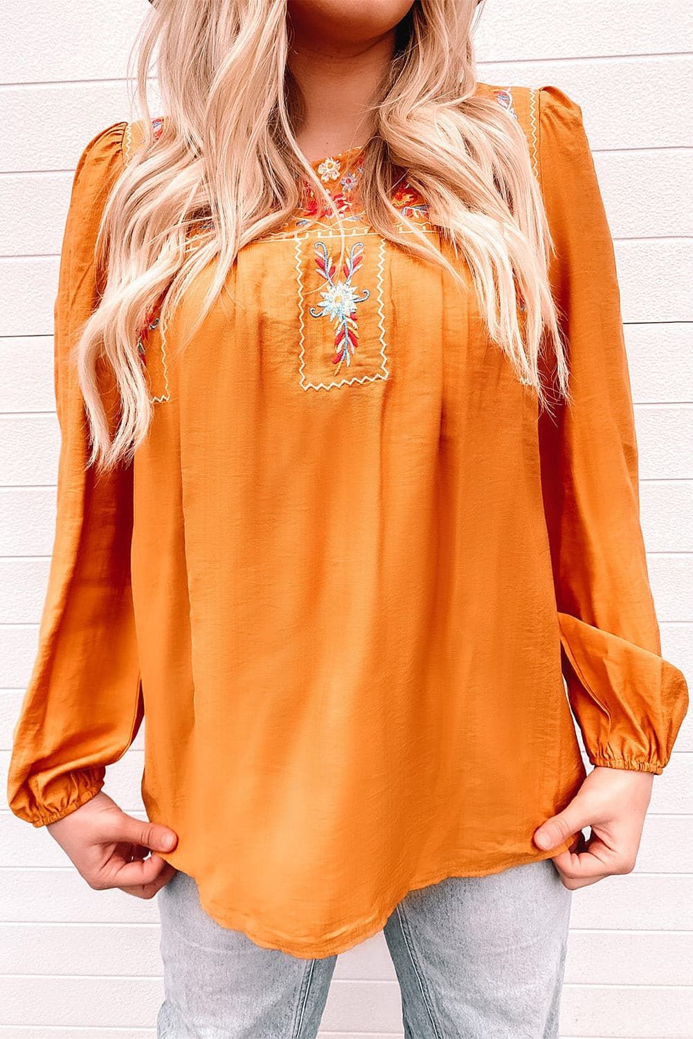 Embroidered Puff Sleeve Blouse - By Baano