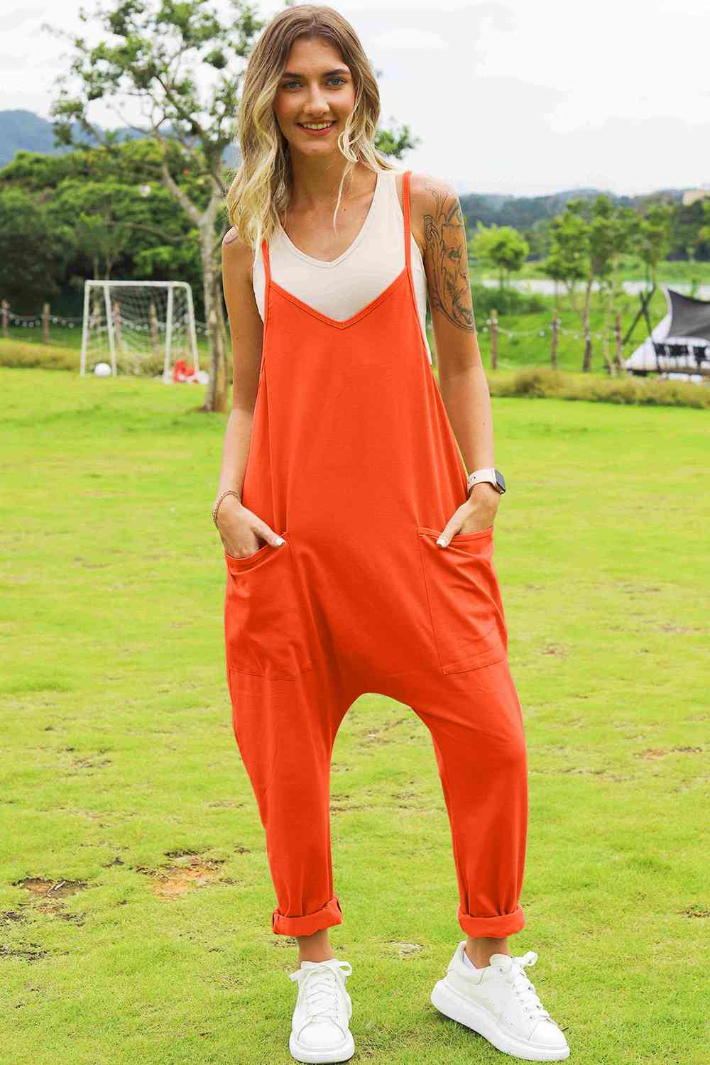 Double Take Full Size Sleeveless V-Neck Pocketed Jumpsuit - By Baano