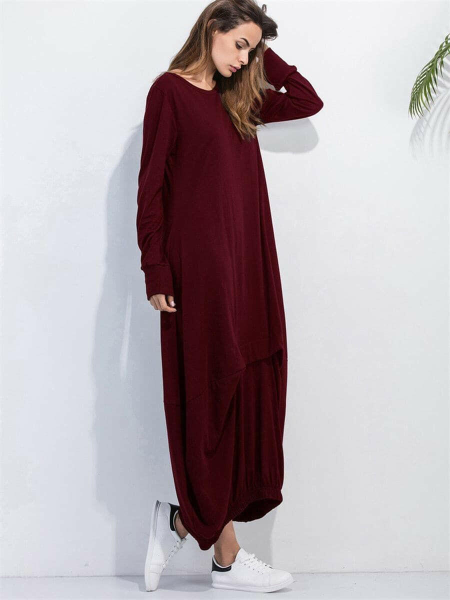 Full Size Round Neck Long Sleeve Sweatshirt Dress - By Baano