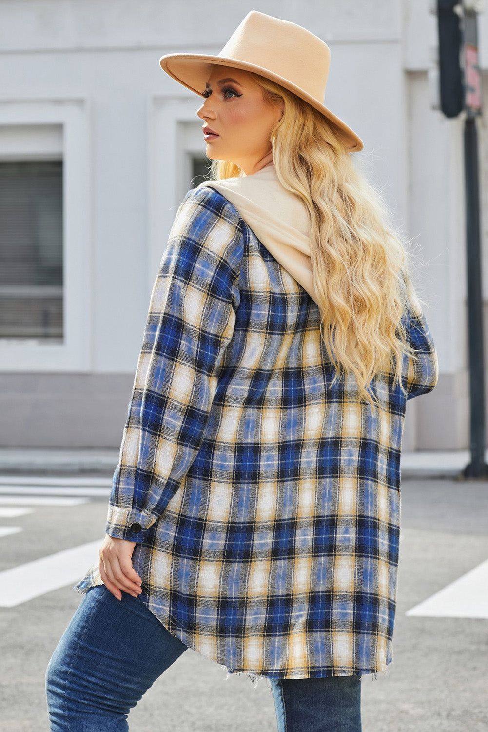 Plus Size Plaid Curved Hem Button Front Shirt - By Baano