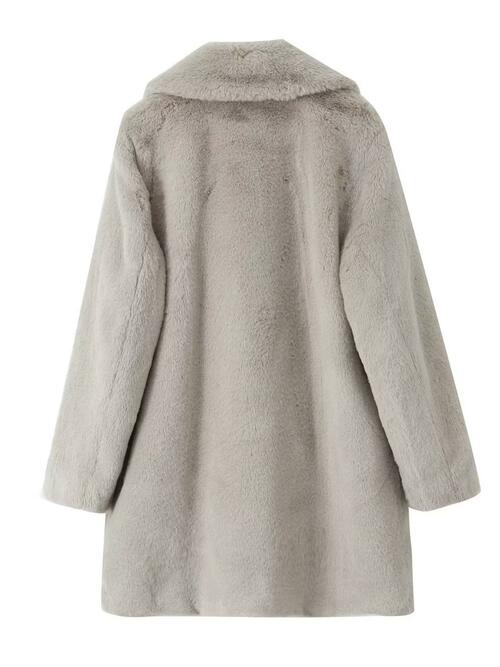 Faux Fur Button Up Lapel Neck Coat with Pocket - By Baano