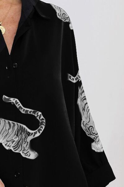 Tiger Pattern Button Up Long Sleeve Shirt