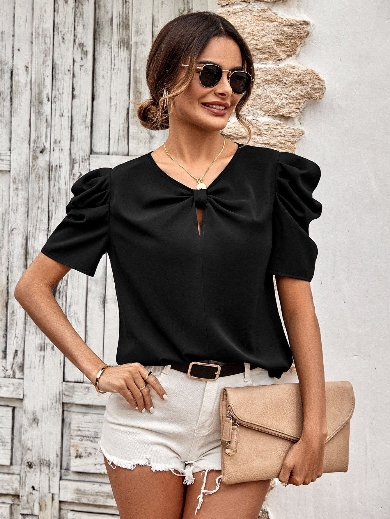 Puff Sleeve Gathered Detail Blouse.