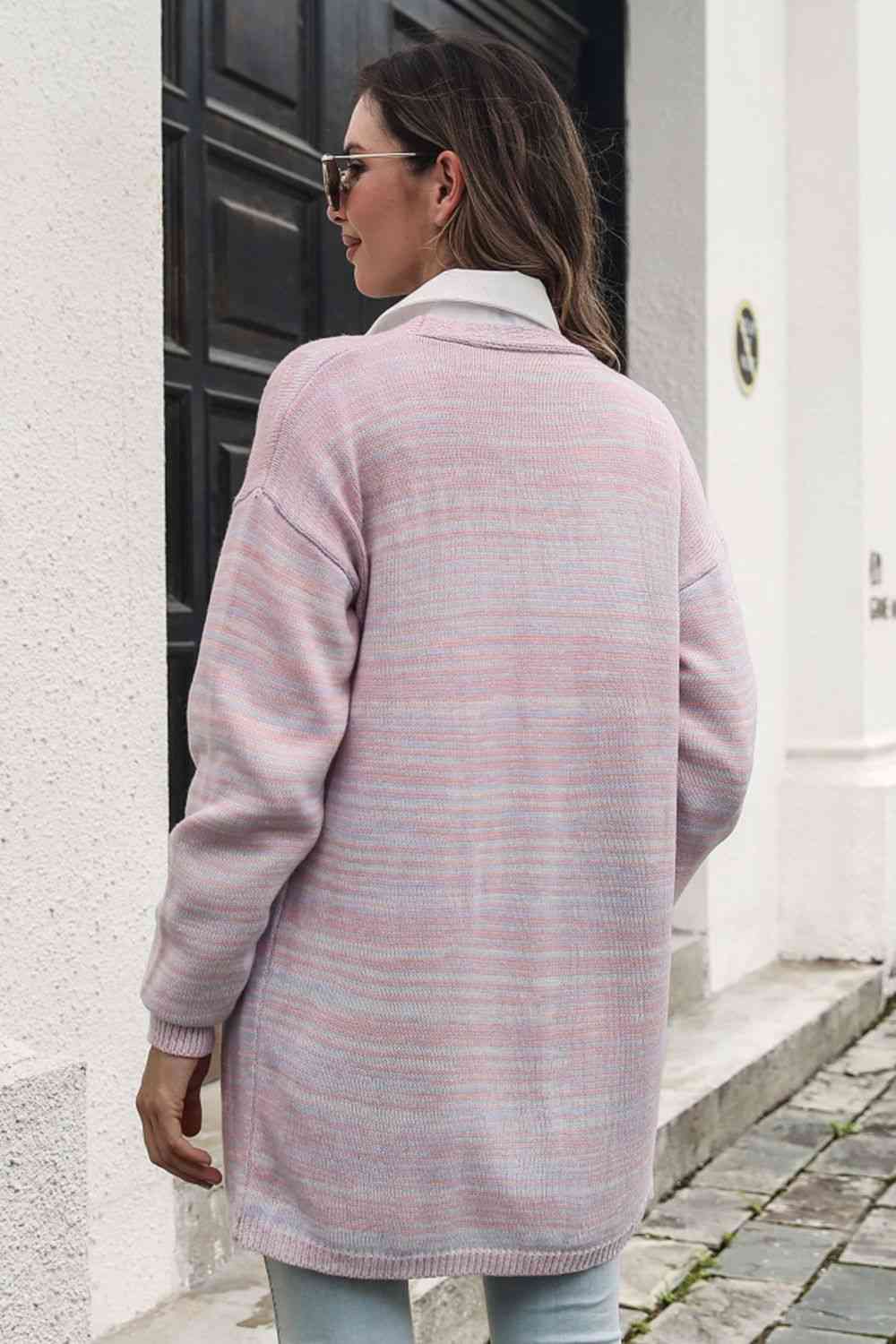 Striped Open Front Longline Cardigan - By Baano