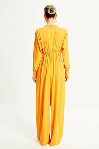 Draped Gathered High Waist Jumpsuit Orange - Modest Jumpsuits - By Baano