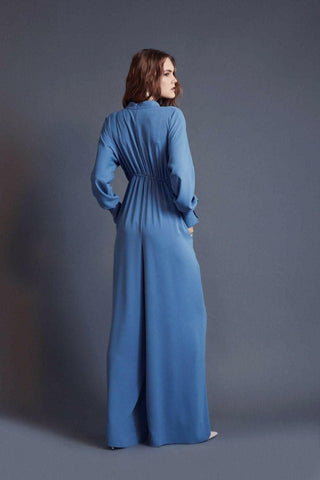 Draped Lisa Gathered High Waist Jumpsuit Blue -Modest Rompers