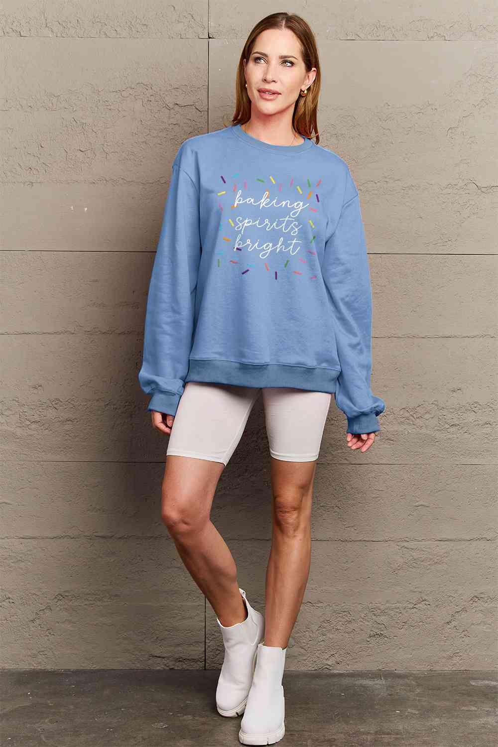 Simply Love Full Size Letter Graphic Round Neck Long Sleeve Sweatshirt - By Baano