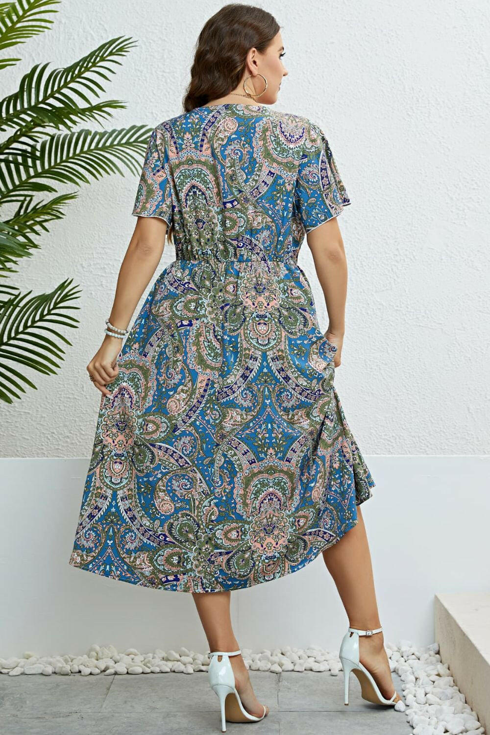 Printed Flutter Sleeve Midi Dress.