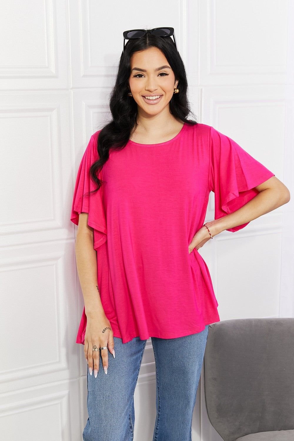 Yelete Full Size More Than Words Flutter Sleeve Top.