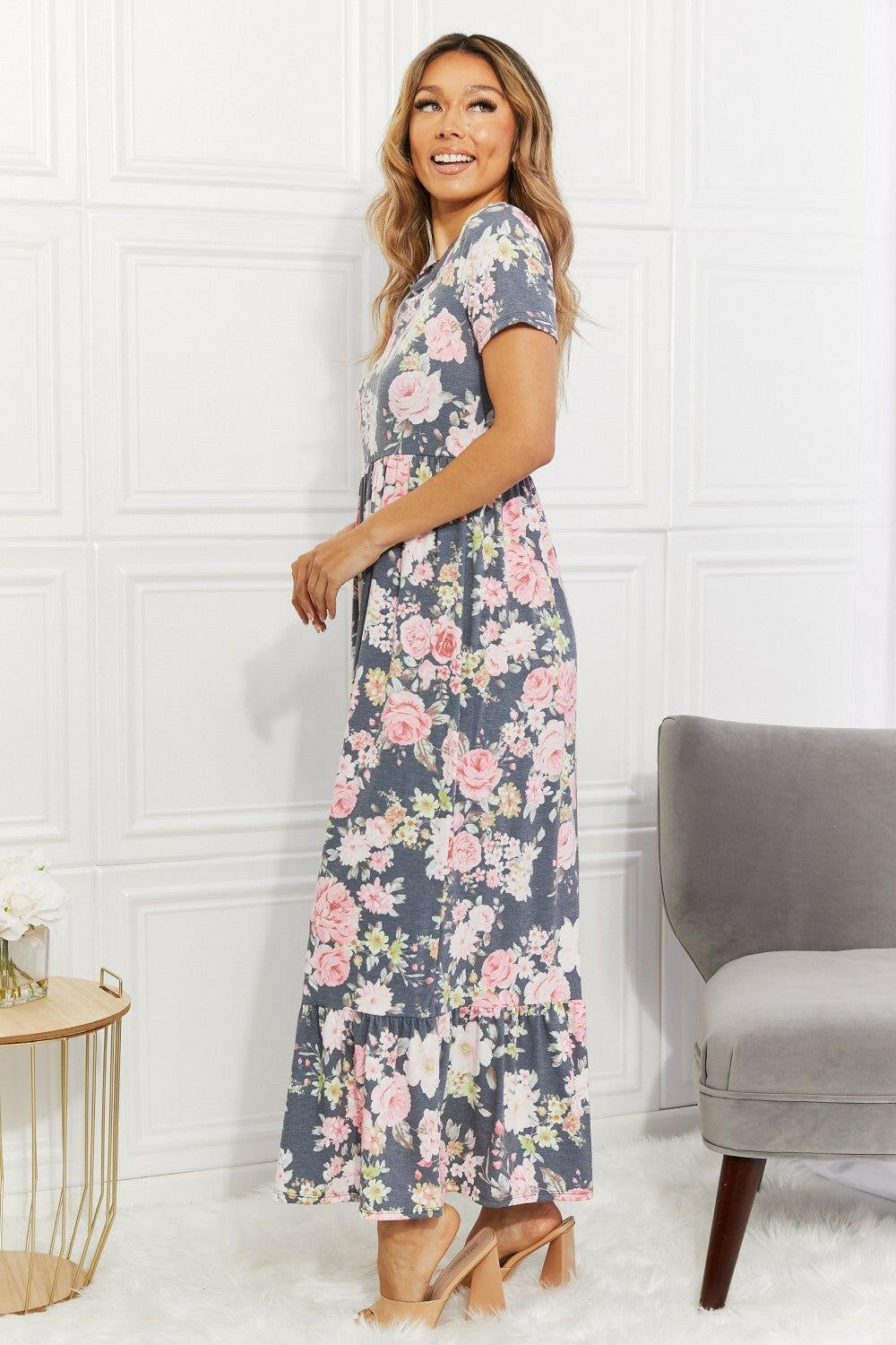 BOMBOM In Bloom Floral Tiered Maxi Dress - By Baano
