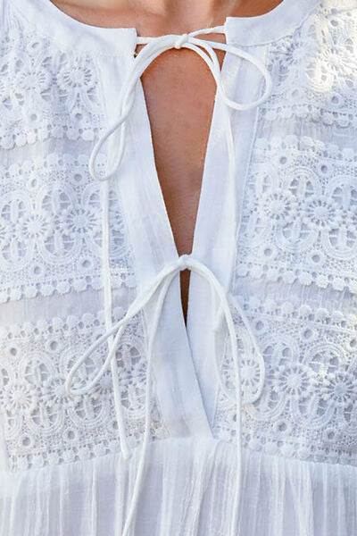Lace Detail Tie Neck Mini Dress