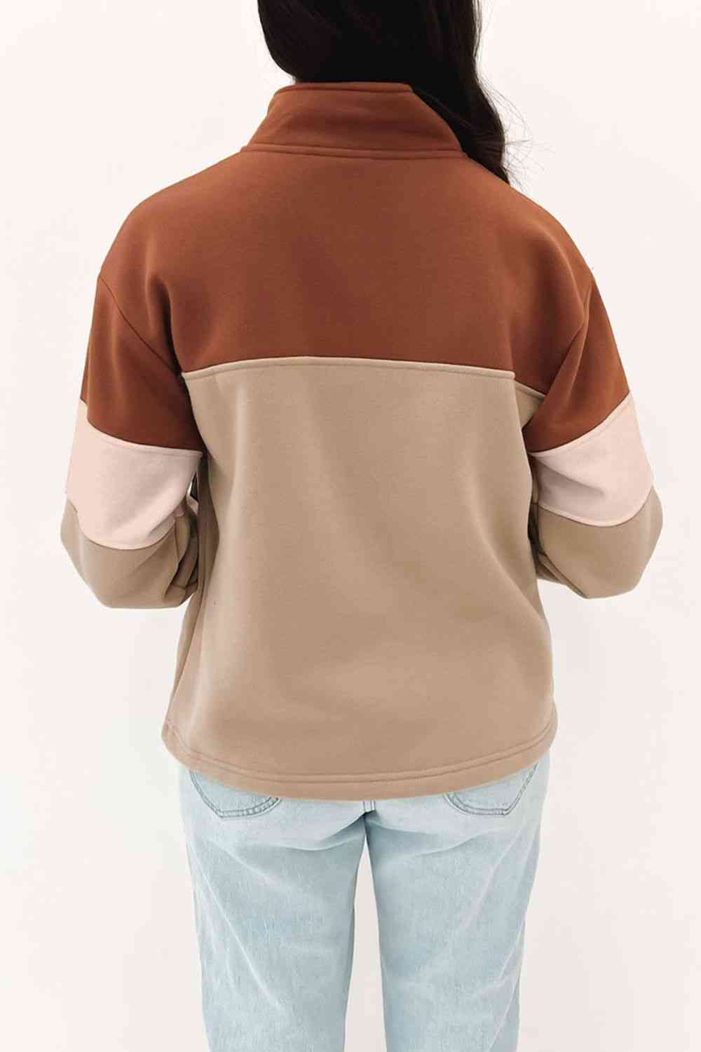 Half Zip Up Sweatshirt with Front Pocket - By Baano