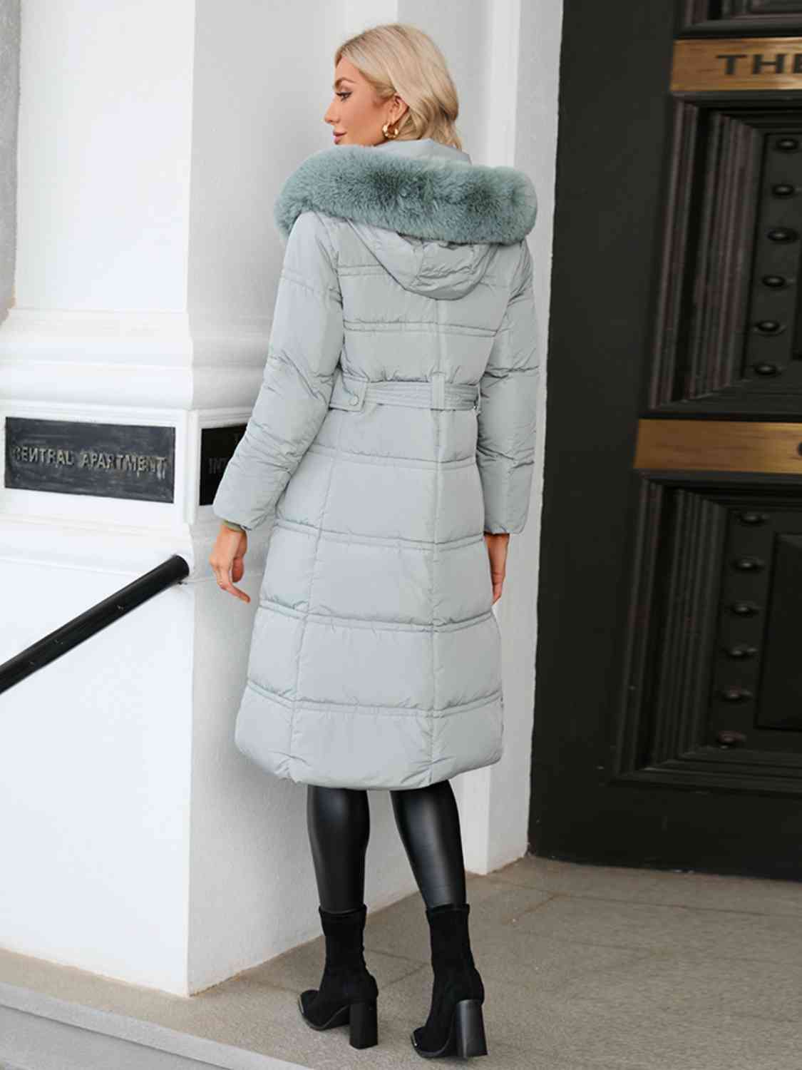 Longline Hooded Winter Coat with Pockets - By Baano