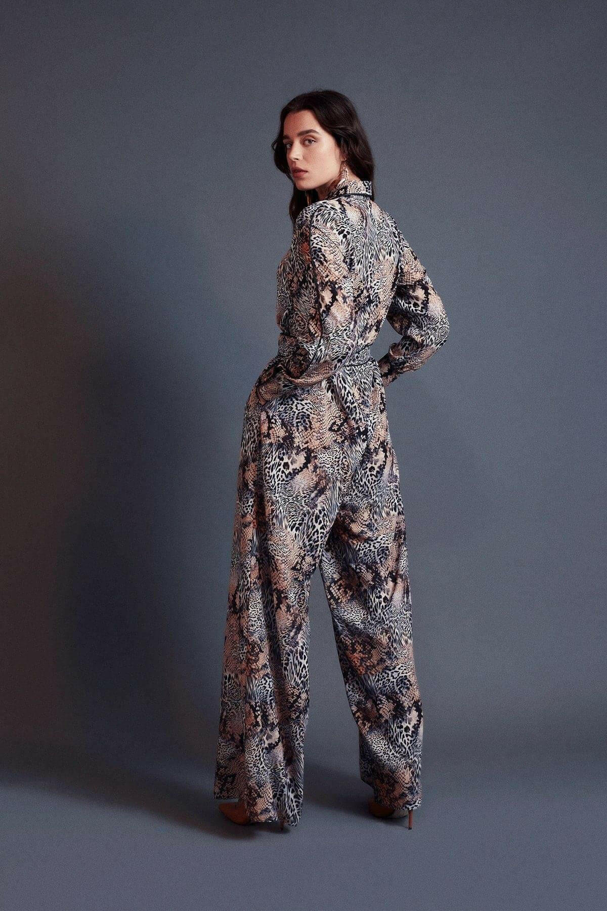 Ella Leather Piped Leopard Print Jumpsuit.
