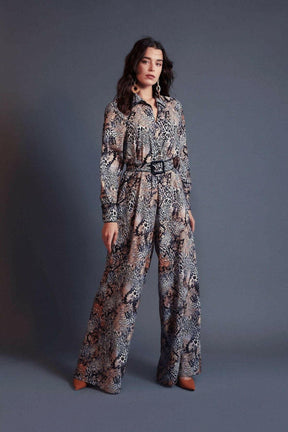 Ella Leather Piped Leopard Print Jumpsuit.