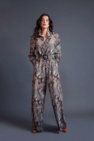 Ella Leather Piped Leopard Print Jumpsuit - Modest Rompers - By Baano