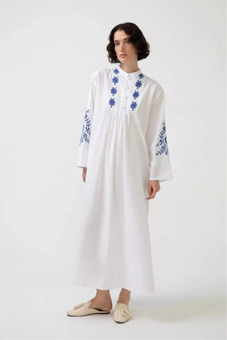 Zara White Embroidered Dress with Long Sleeve - By Baano