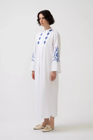 Zara White Embroidered Dress with Long Sleeve - By Baano