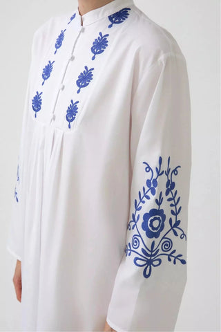 Zara White Embroidered Dress with Long Sleeve