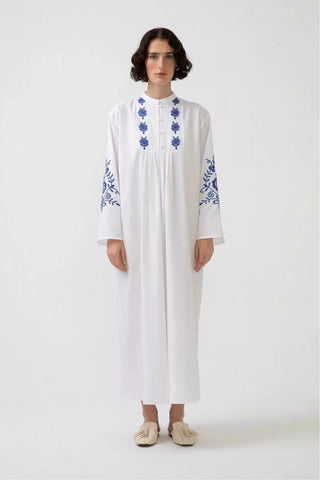 Zara White Embroidered Dress with Long Sleeve - By Baano