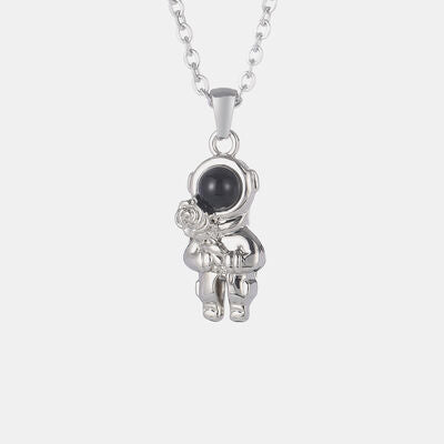 Astronaut Pendant Cat's Eye Stone Stainless Steel Necklace