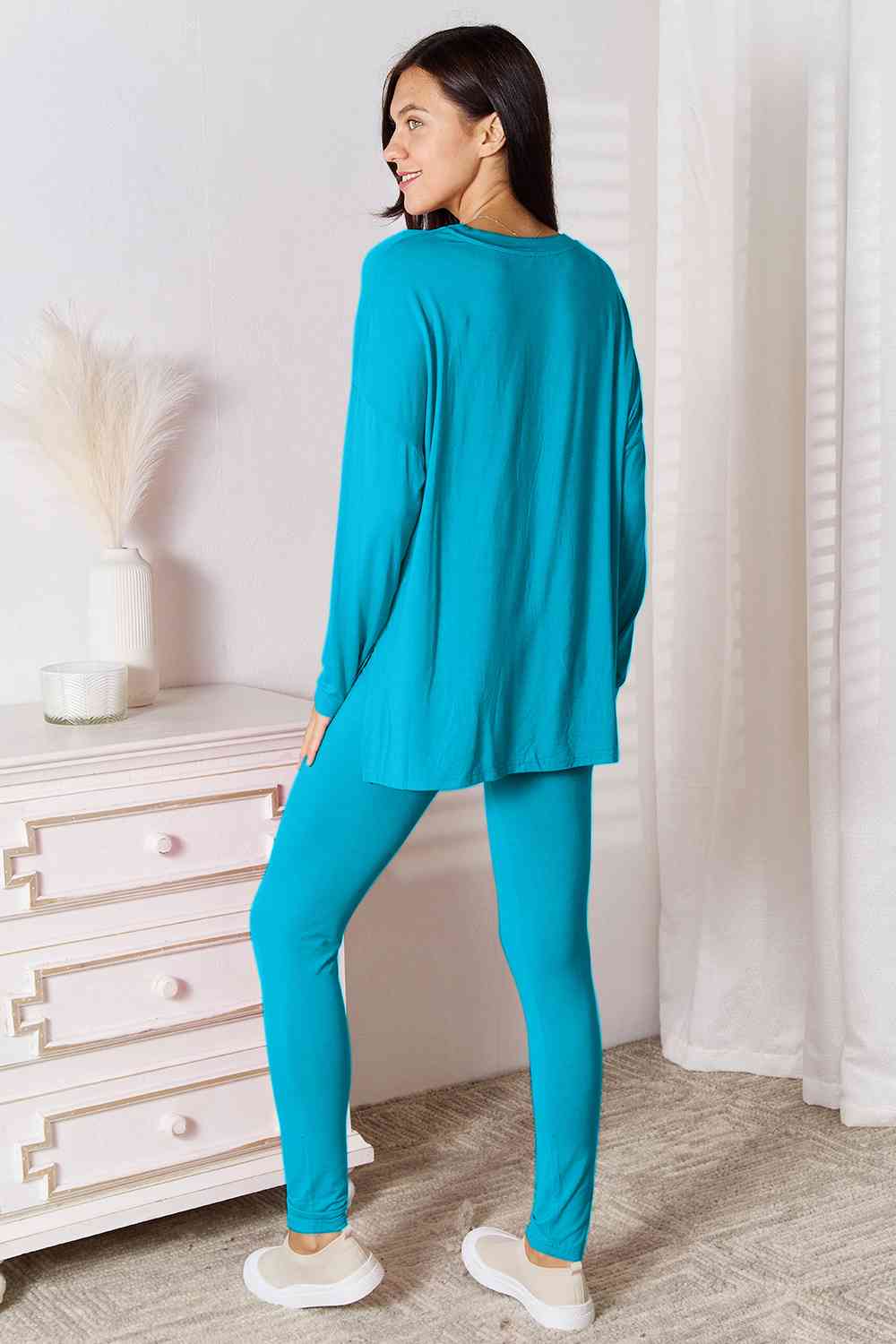 Basic Bae Full Size V-Neck Soft Rayon Long Sleeve Top and Pants Lounge Set - By Baano