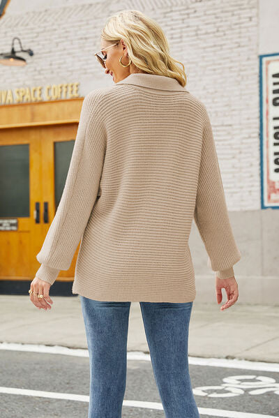 Ribbed Johnny Collar Pullover Sweater