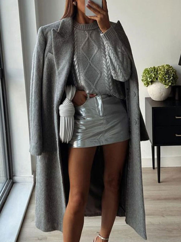 New fashionable metallic ribbed cable knitted eight-ply long-sleeved elegant pullover sweater