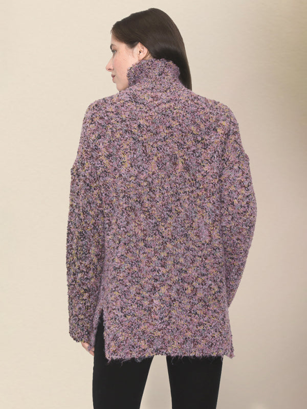 Women's casual lapel dropped shoulder loose sweaterRP0023564