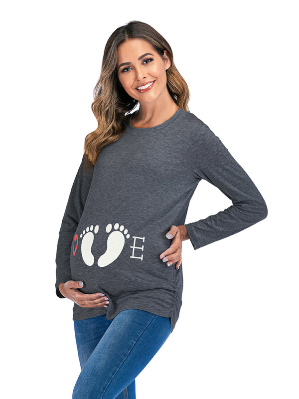 Women's Round Neck Small Feet Print Maternity Top - By Baano