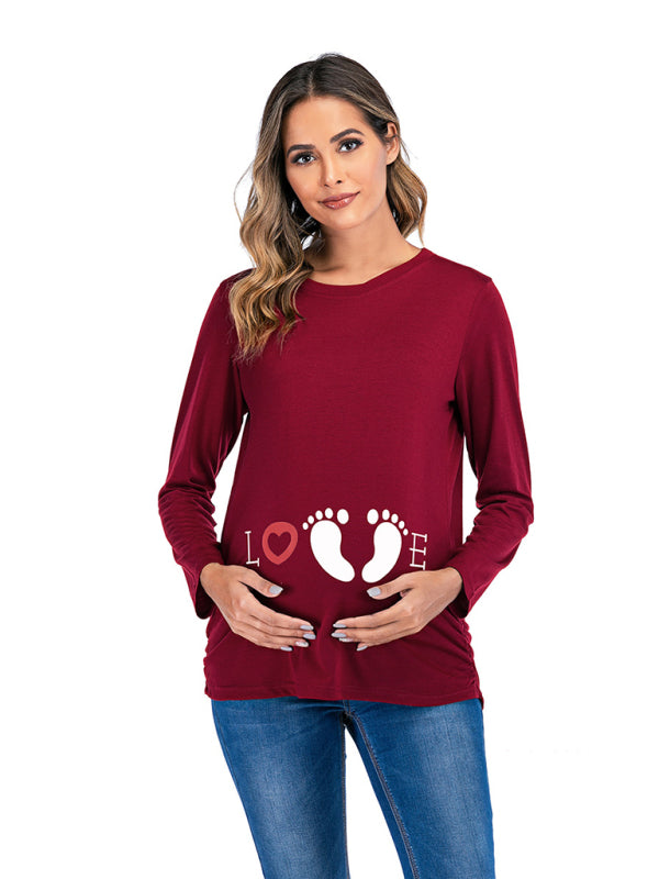 Women's Round Neck Small Feet Print Maternity Top - By Baano