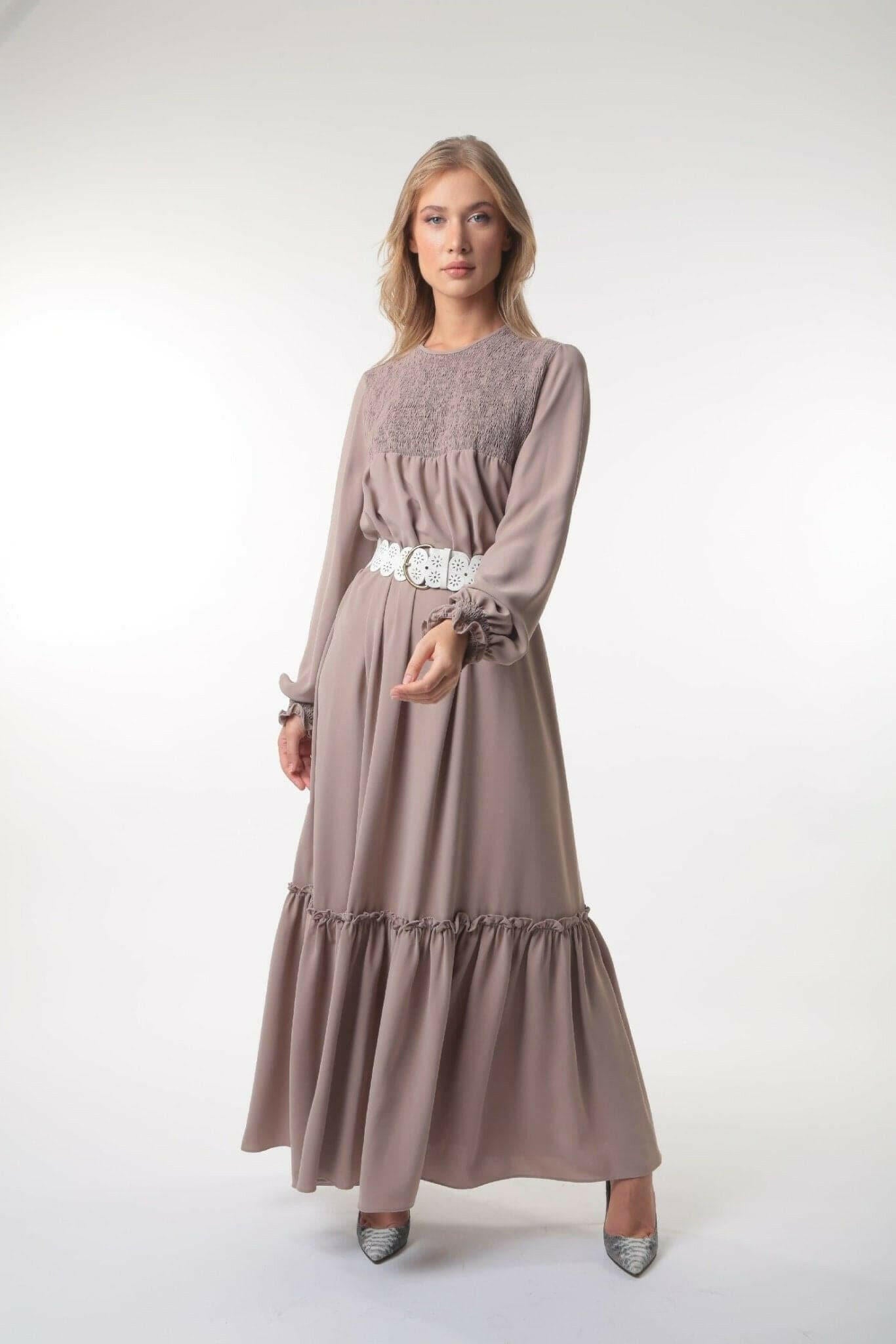 Mina Tiered Long Maxi With Long Sleeves Maxi Dress BY Baano   