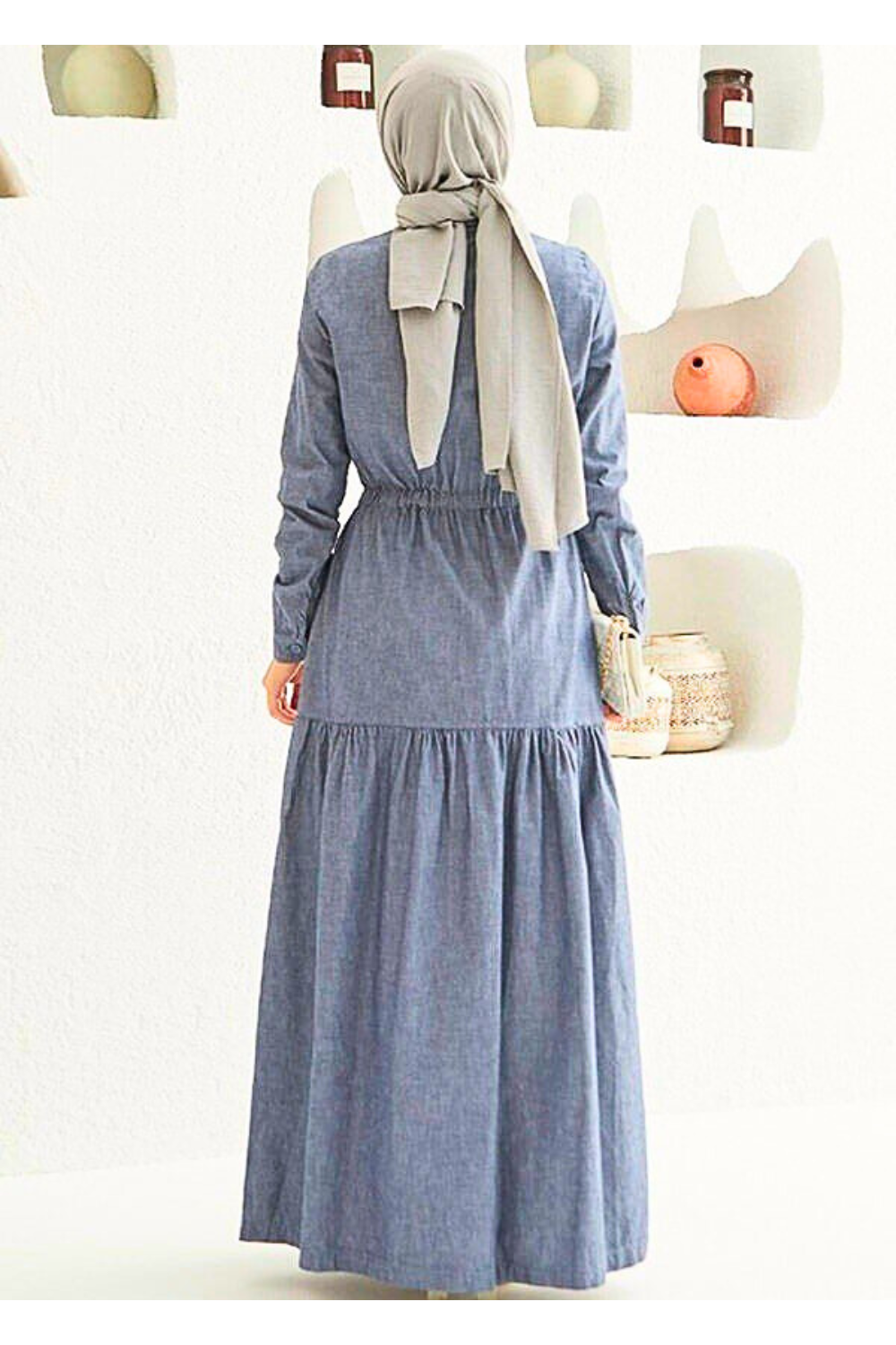 Muslim Women's Long Sleeve Maxi Dress with Tiered Skirt - Modest Design Maxi Dress By Baano   
