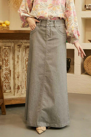 Long Denim Skirt in Gray - By Baano