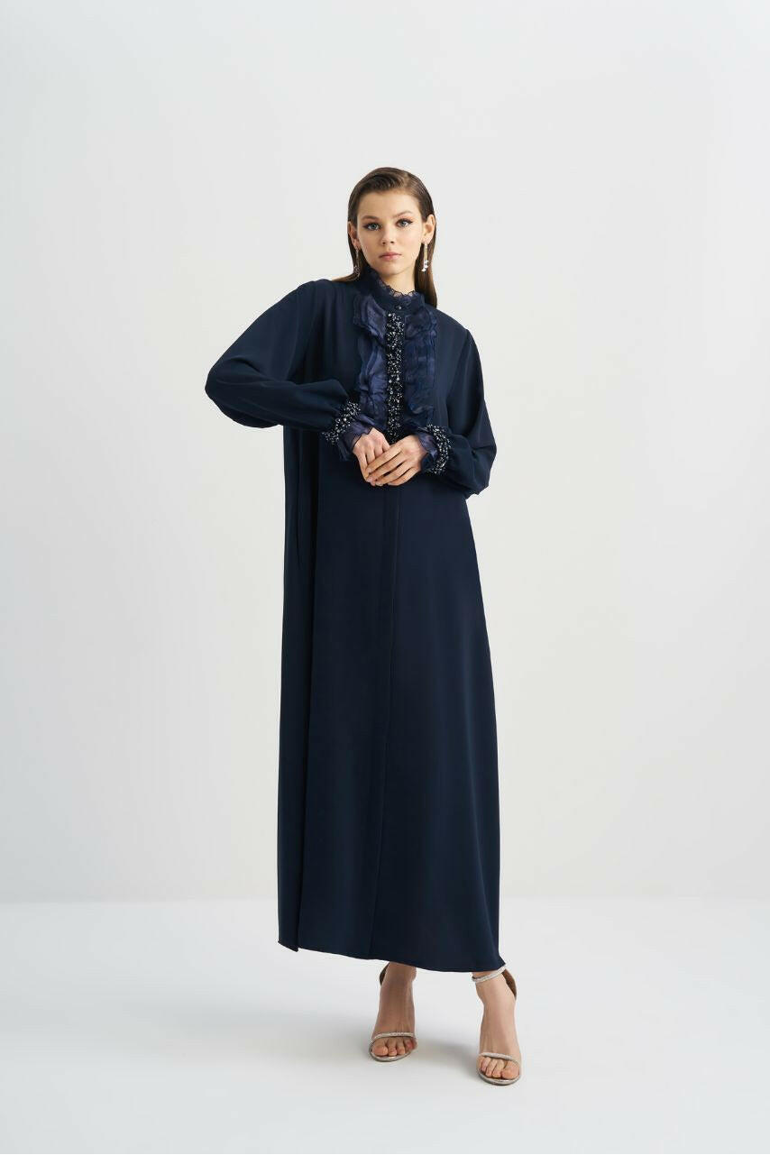 Muslim Women's Fashionable Emirati-Inspired Kaftan Abaya Kimono - Stylish, Modest, and Comfortable - Perfect for Ramadan, Eid, and Special Occasions Abaya By Baano 44 Cetacean Blue 