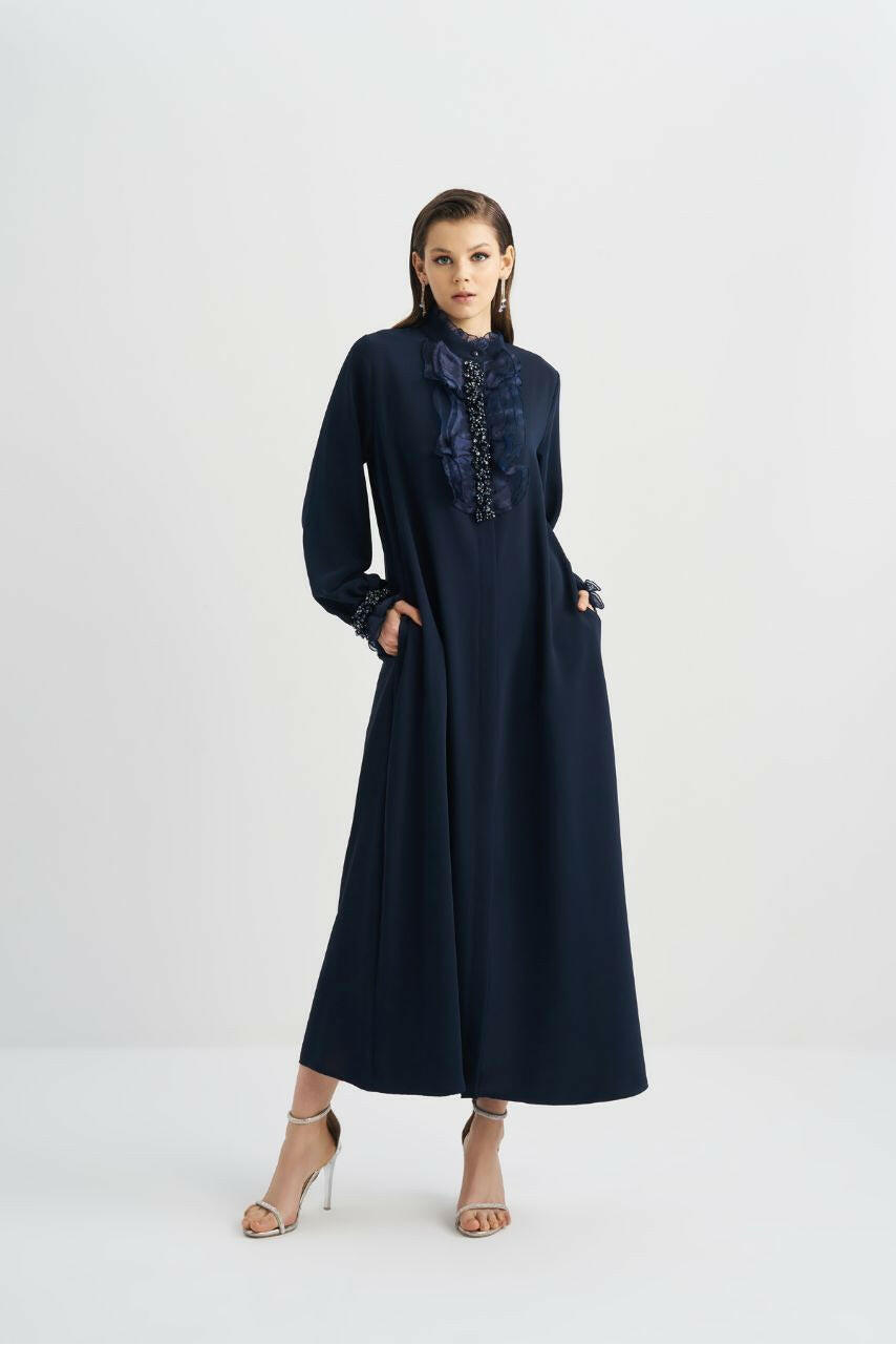 Muslim Women's Fashionable Emirati-Inspired Kaftan Abaya Kimono - Stylish, Modest, and Comfortable - Perfect for Ramadan, Eid, and Special Occasions Abaya By Baano 42 Cetacean Blue 