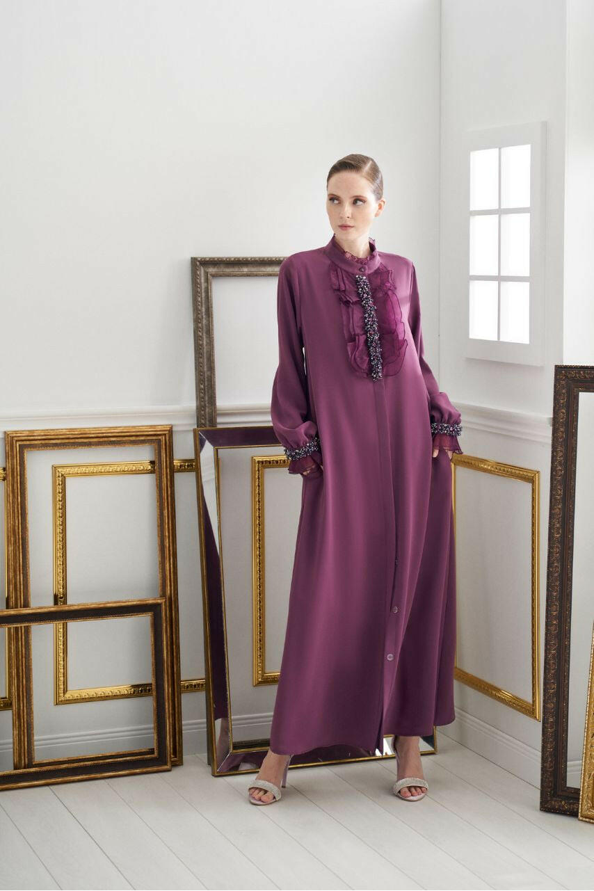 Muslim Women's Fashionable Emirati-Inspired Kaftan Abaya Kimono - Stylish, Modest, and Comfortable - Perfect for Ramadan, Eid, and Special Occasions Abaya By Baano 42 Purple Passion 
